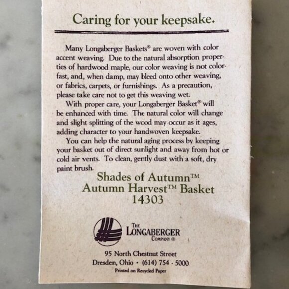 LONGABERGER Shades of Autumn Harvest Basket, Liner & Protector - Picture 10 of 17